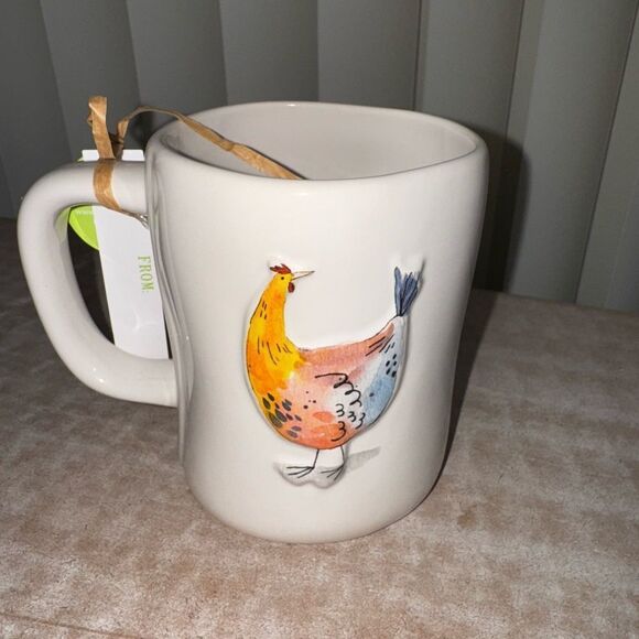 Rae Dunn 2 sided hand painted White Mug with Rooster Design - Picture 3 of 5